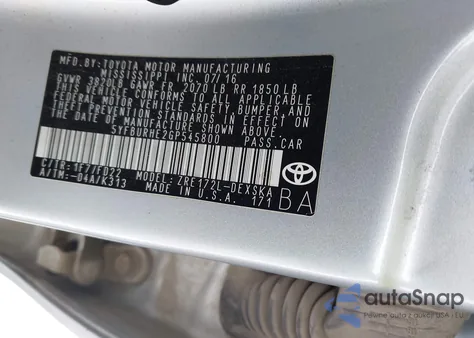 2016 Toyota Corolla S Plus from USA, damaged, VIN 5YFBURHE2GP545800